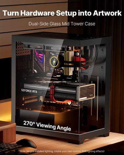 PC Gaming Case Mid-Tower Computer Case With 2 X 120 Mm Fans For ATX Motherboard