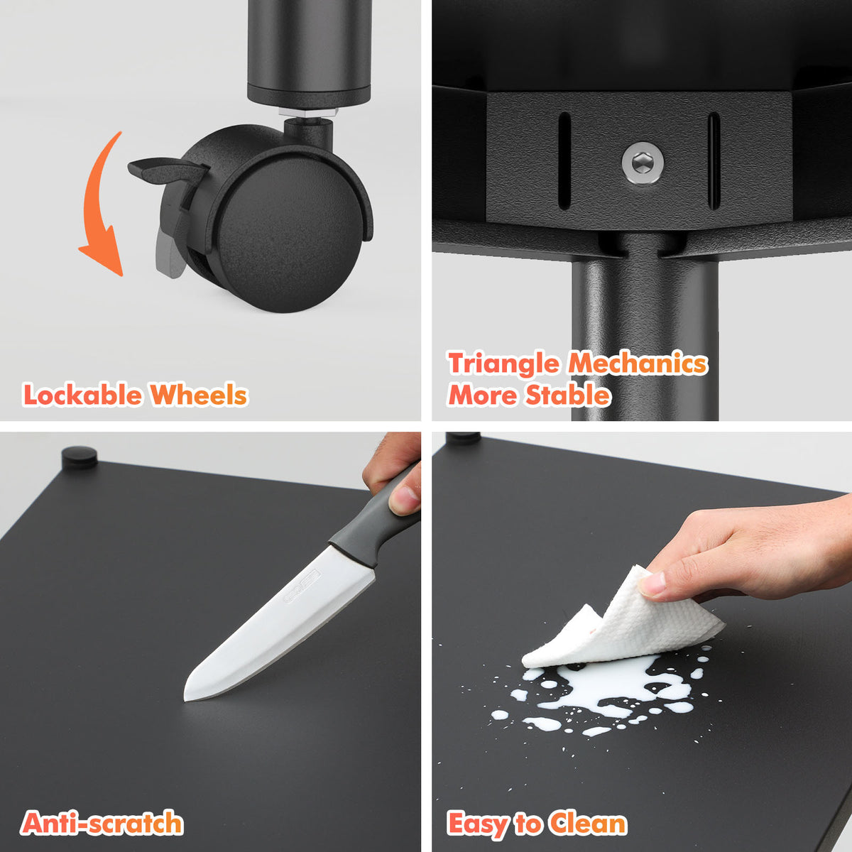 a collage of images of a black table