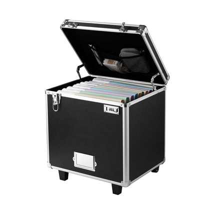 Portable File Storage Box, 15.6 X 12.6 X 15 Inch Internal Chest Size, Locking Mobile Business Case With Telescopic Handle, Hand Pull File Case For Office Home, Offices, Hospitals, Banks