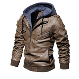 Men Hooded Leather Jacket Thick Motorcycle Windproof Male Casual Winter PU Jacket