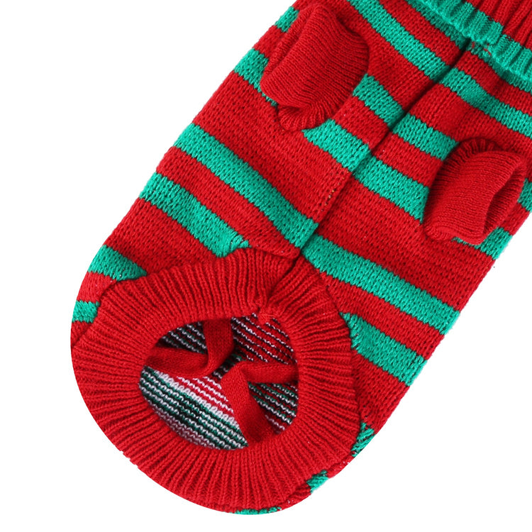 a red and green striped sock