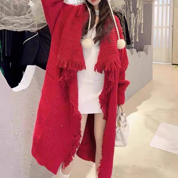 a woman in a red coat