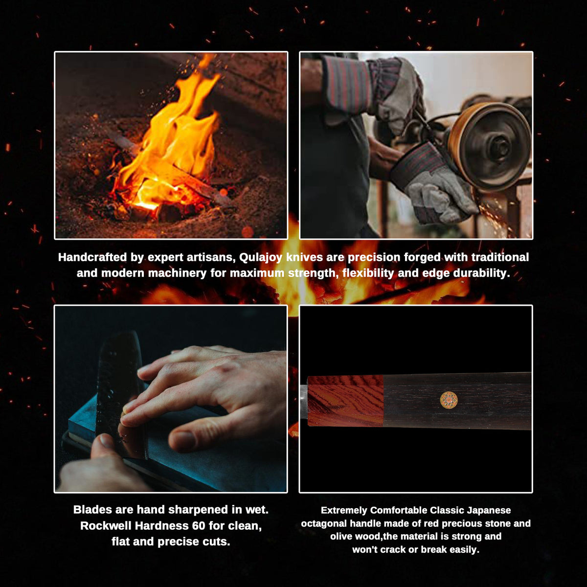 a collage of images of hands and fire