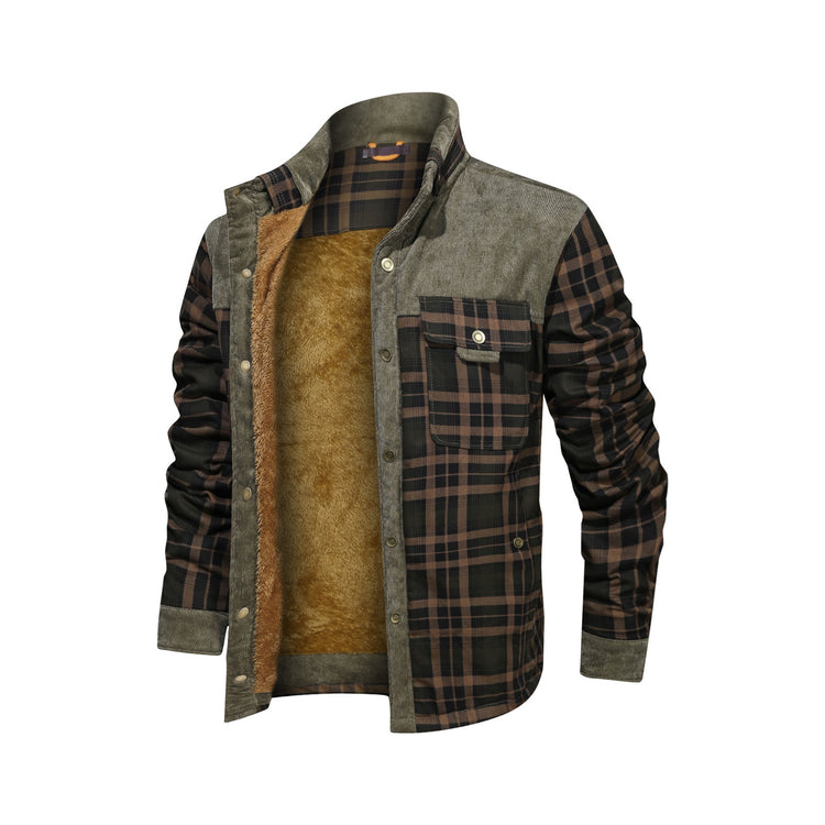 a jacket with a brown and black plaid pattern