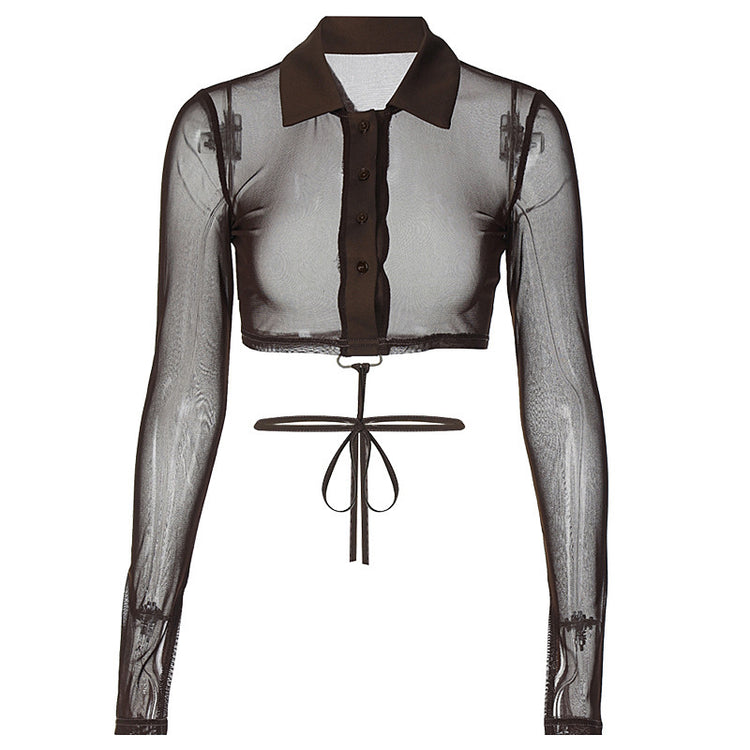 a transparent shirt with a belt