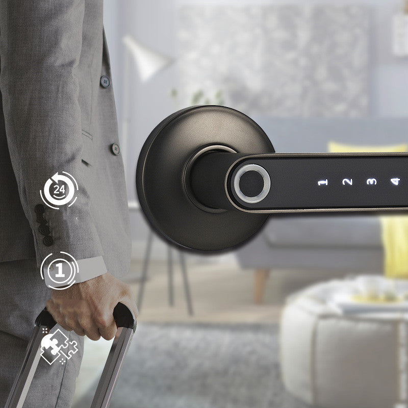 a man holding a luggage handle
