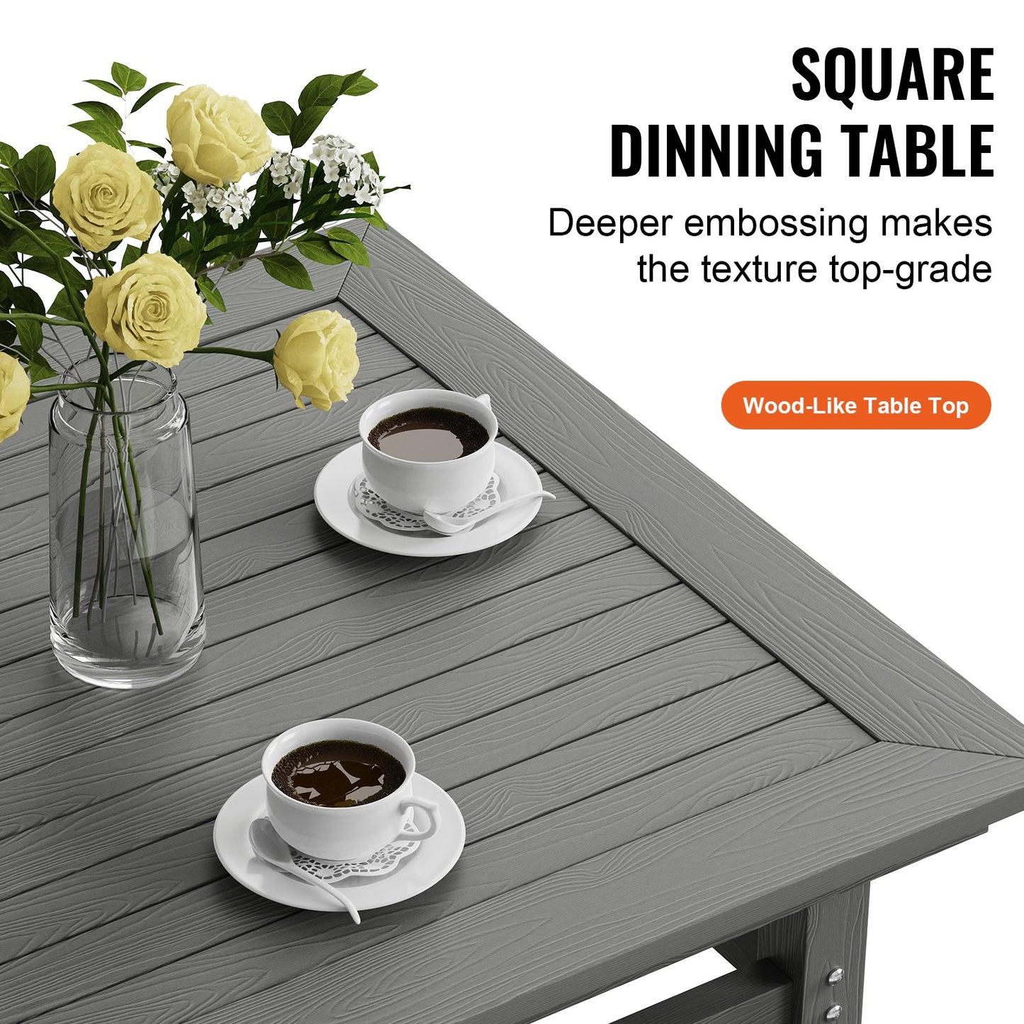 5 Pieces Patio Dining Set, Outdoor Square Furniture Table And Chairs, All Weather Garden Furniture Table Sets, HIPS Small Patio Conversation Set, For Lawn, Deck, Backyard, Poolside, Light Gray