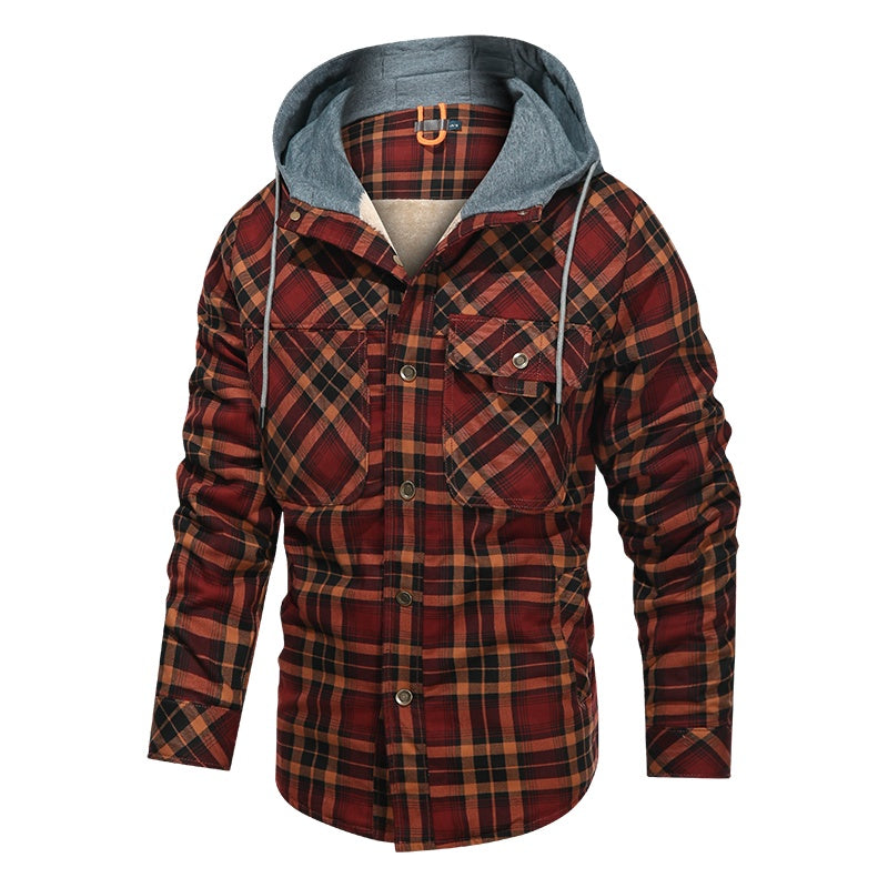 a red and black plaid jacket