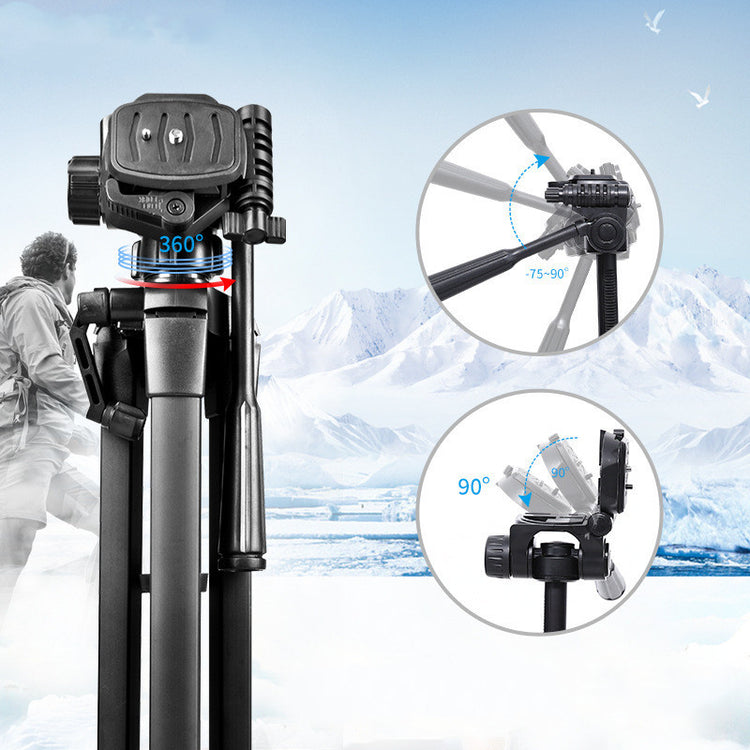 a man standing next to a tripod