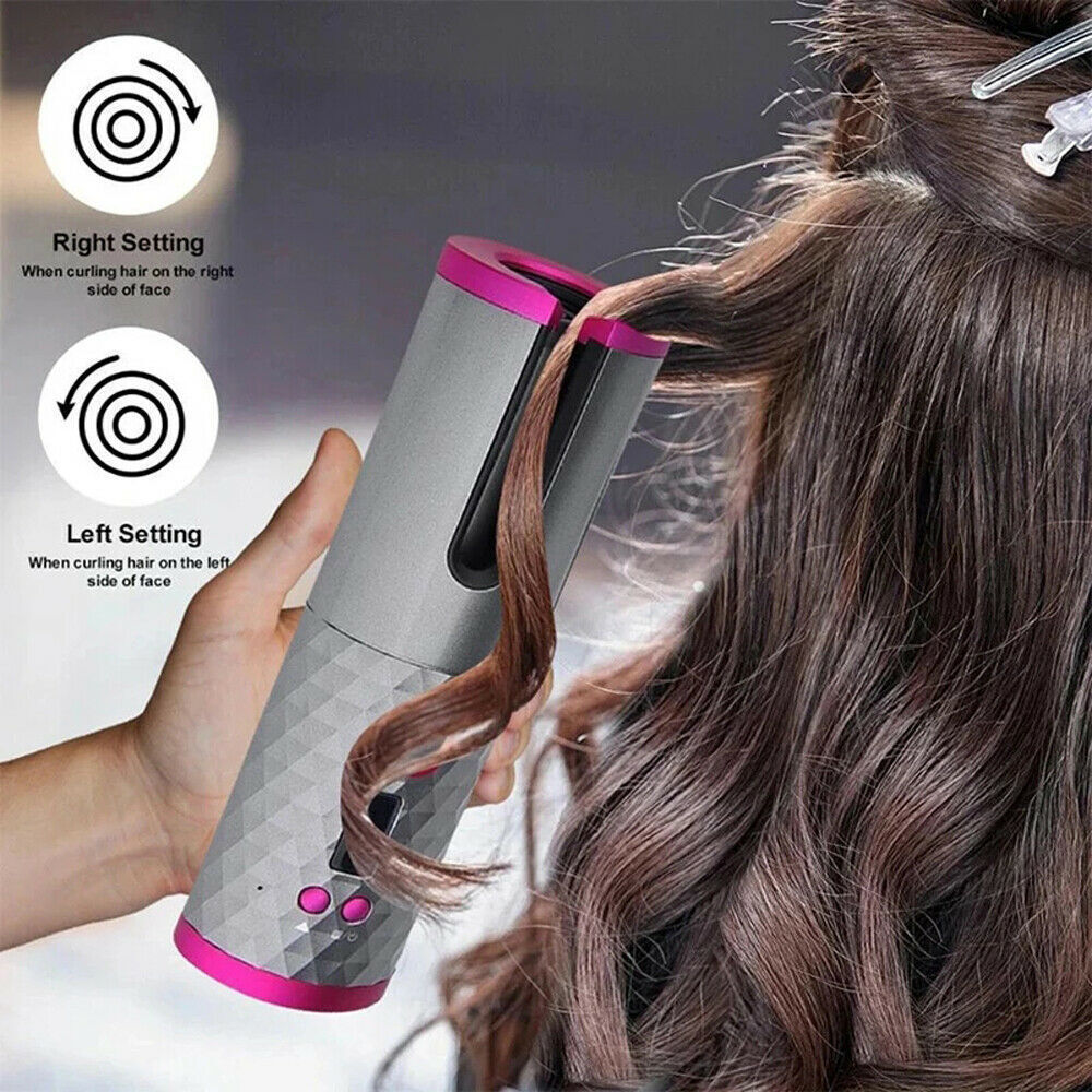a woman curling her hair