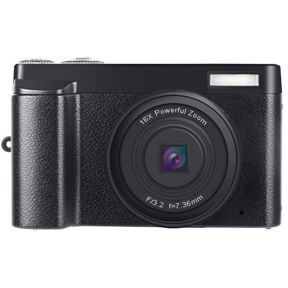 a black camera with a lens