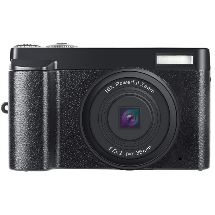 a black camera with a lens