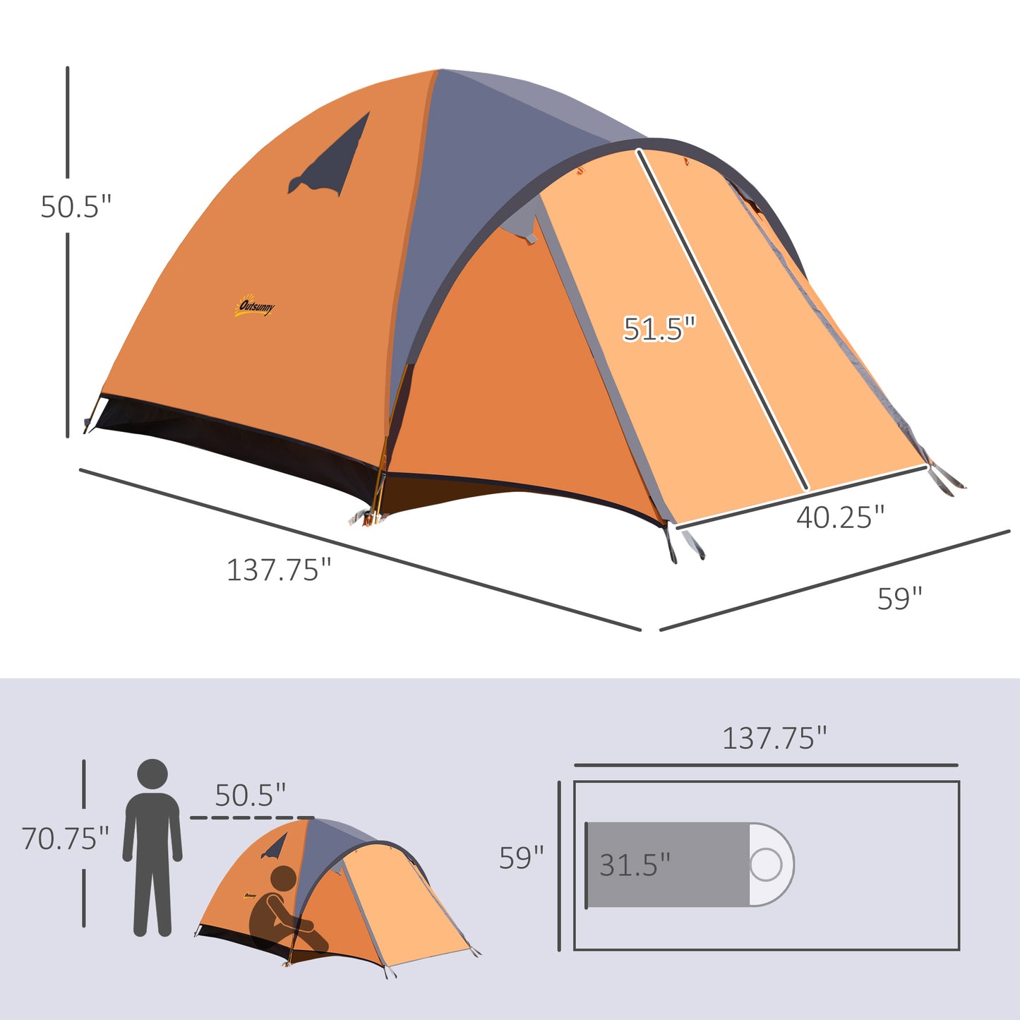 Camping Tent with Porch for 4 People