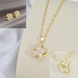 Rotating Four-Petal Flower Necklace and Jewelry Set