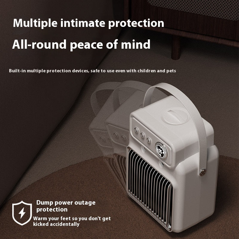 a white heater with a handle