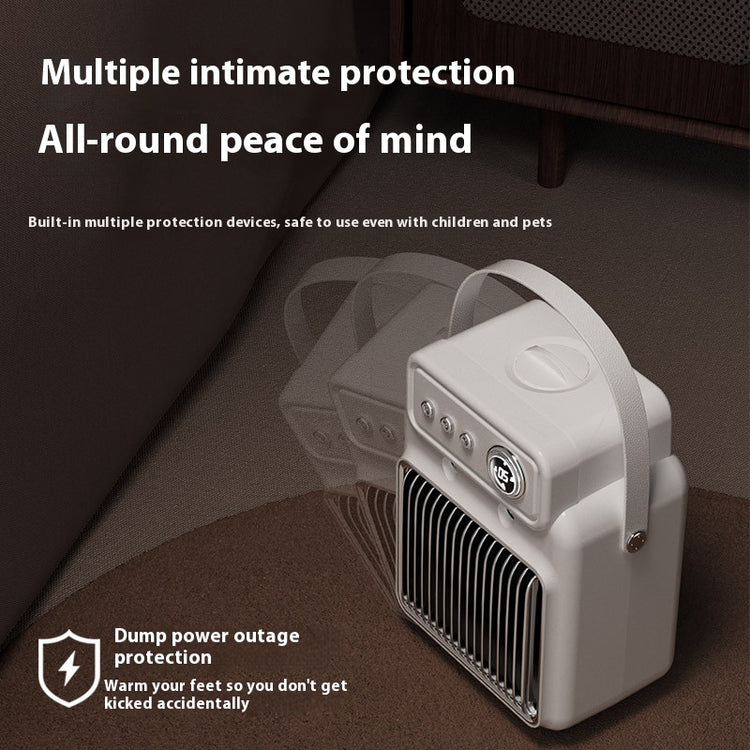 a white heater with a handle