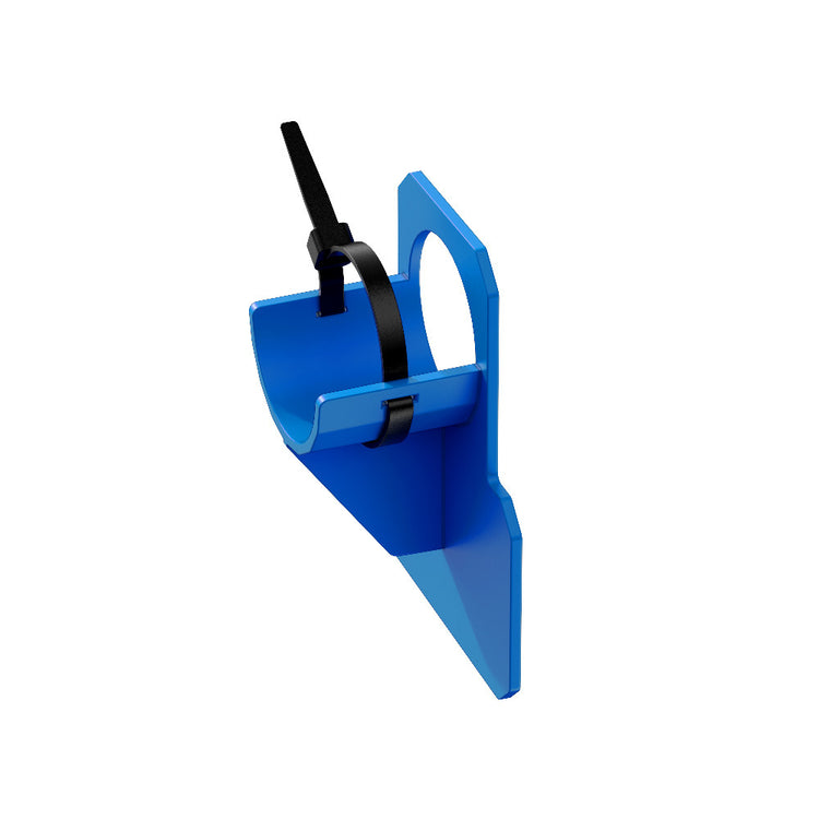 a blue plastic object with a black strap