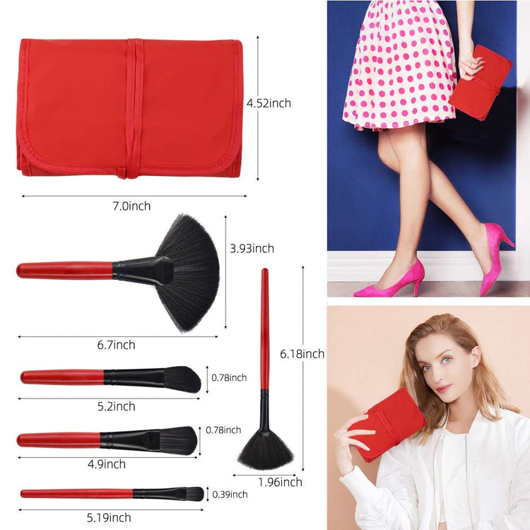 a collage of a woman with makeup brushes