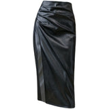 Women's High-Waisted Pleated Faux-Leather Skirt