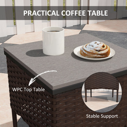 3 Piece Wicker Patio Furniture Set, Outdoor PE Rattan Rocking Chairs With Coffee Table, Cushions For Porch, Brown