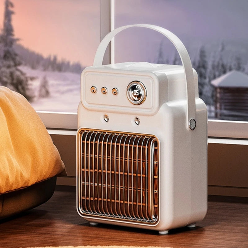 a white square heater next to a window