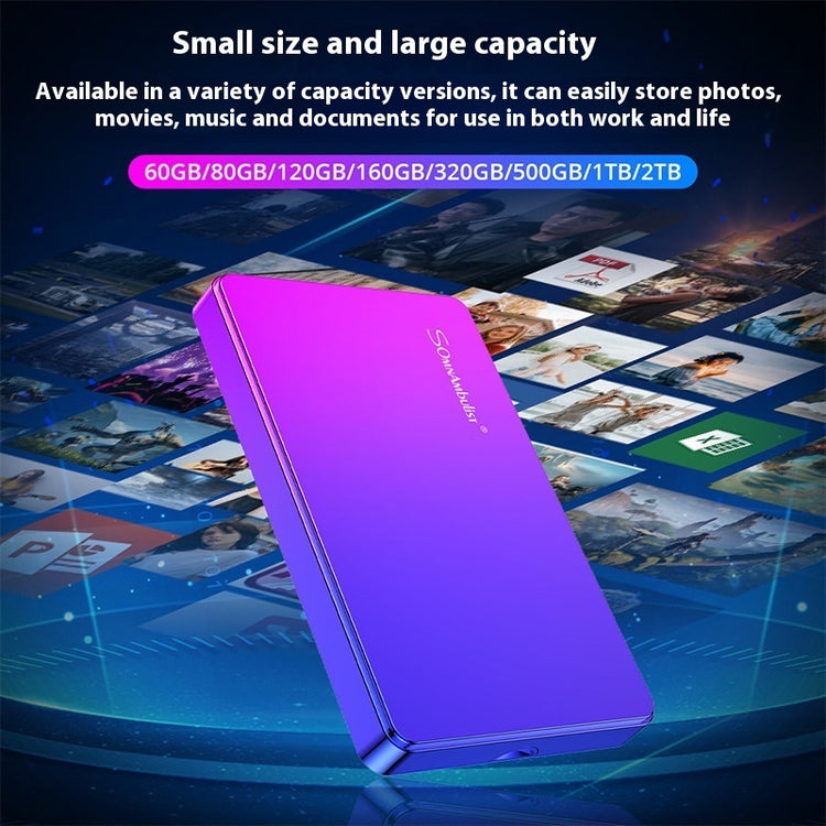 a purple rectangular device with text overlay