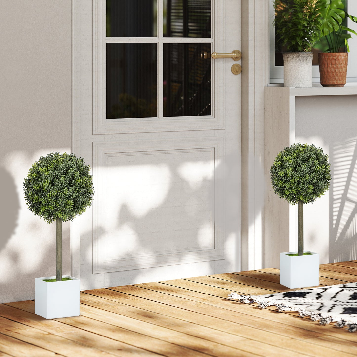 Lifelike Artificial Plants Set of 2, Fake Boxwood Topiary Balls with 114 PE Leaves for Home or Office Decor, Green