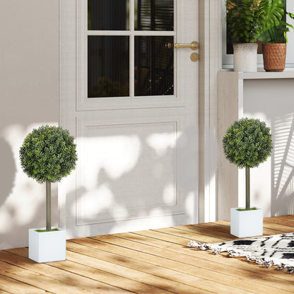 Lifelike Artificial Plants Set of 2, Fake Boxwood Topiary Balls with 114 PE Leaves for Home or Office Decor, Green