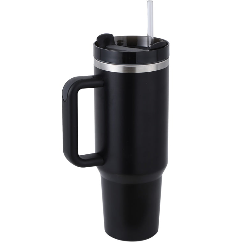 a black and silver coffee mug