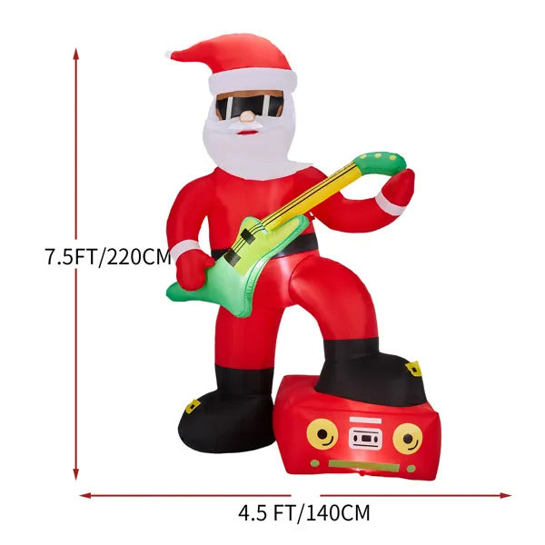 a inflatable santa holding a guitar