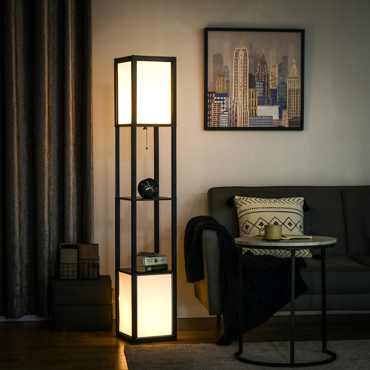 a lamp next to a couch