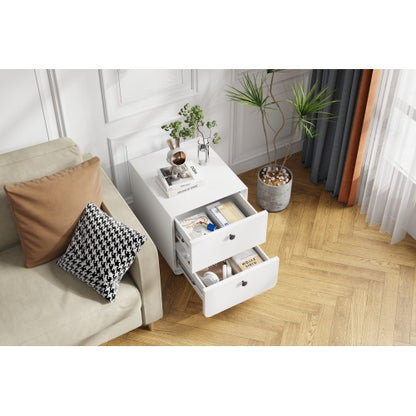 Modern Night Stand Storage Cabinet For Living Room Bedroom, Steel Cabinet With 2 Drawers,Bedside Furniture, Circular Handle