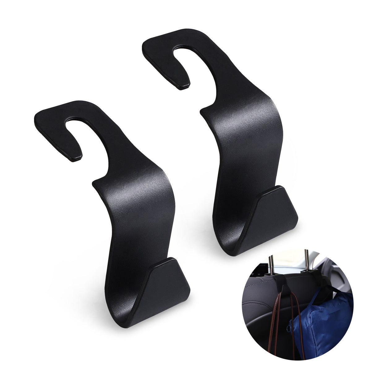 a pair of black plastic hooks