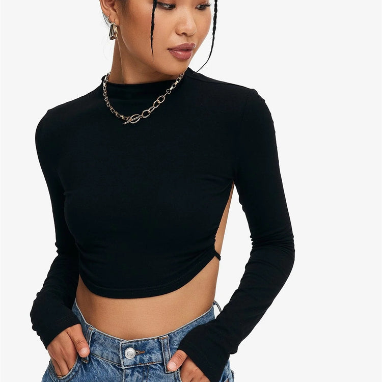 a woman in a black shirt