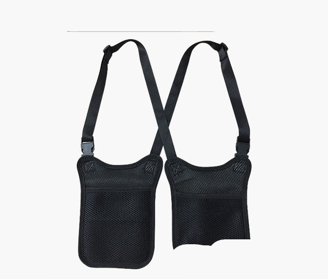 a pair of black shoulder straps