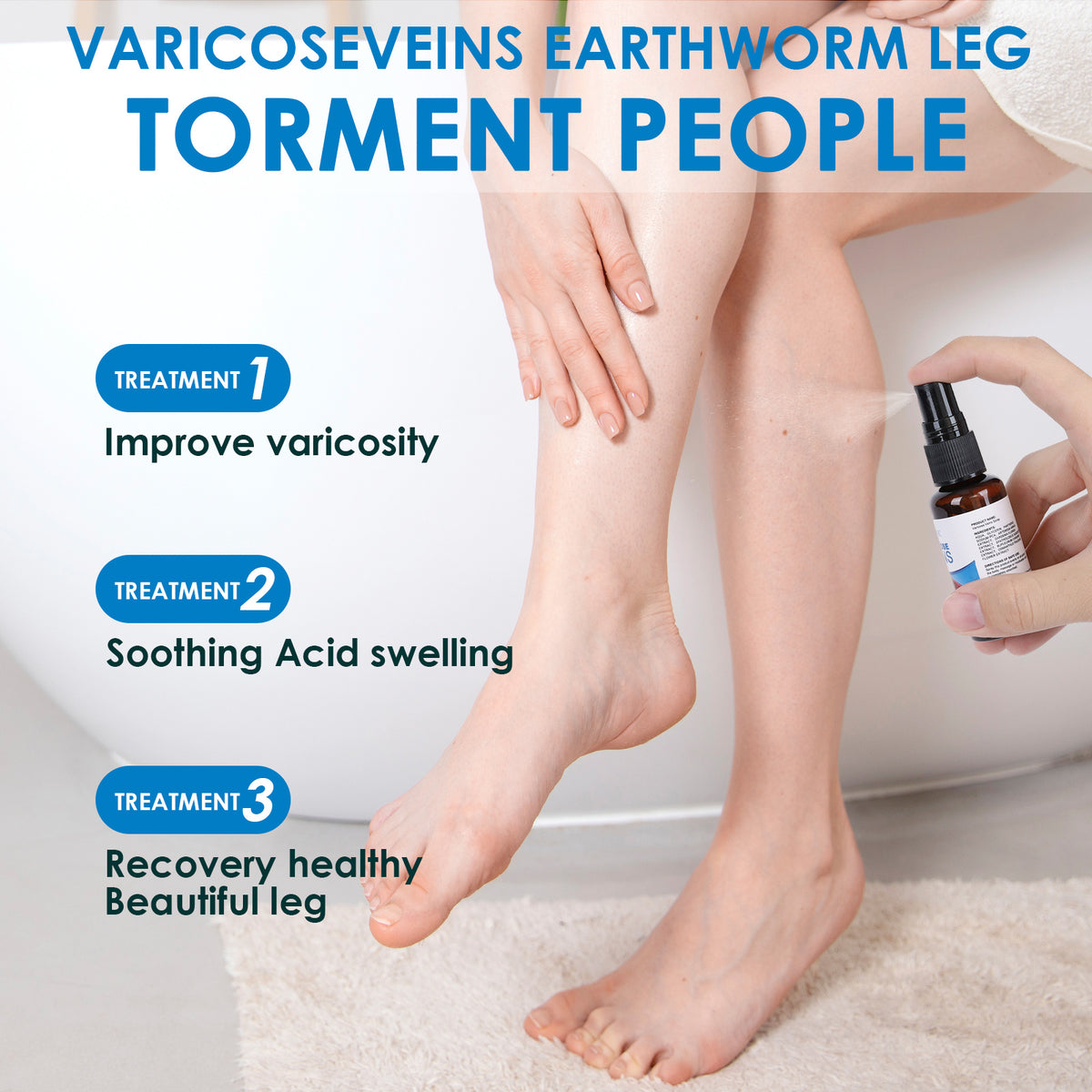 a person spraying varicose veins on their legs