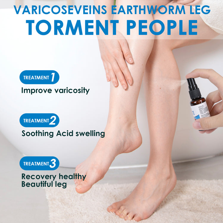 a person spraying varicose veins on their legs