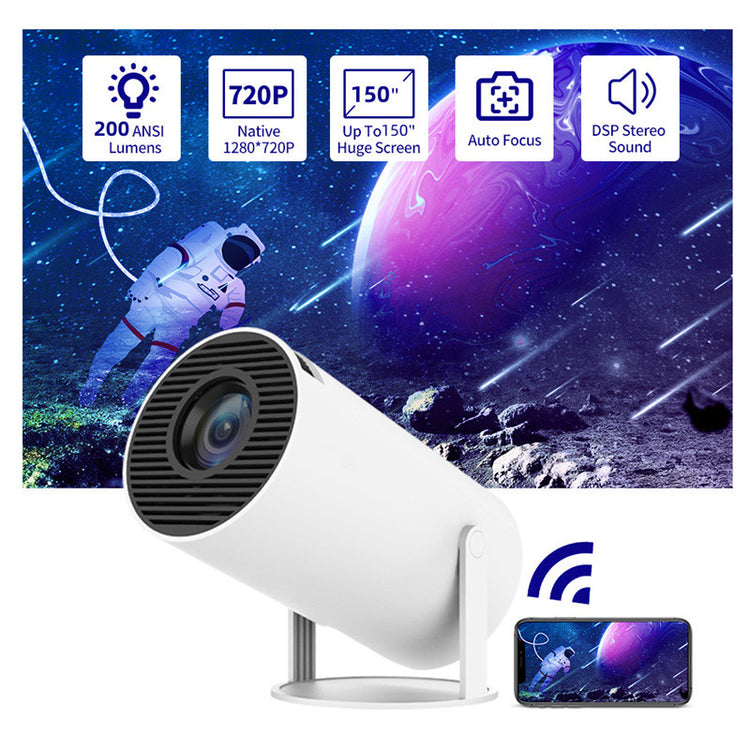 a white camera with a picture of a planet and a phone