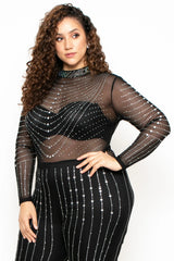 Women's Sheer Mesh Long-Sleeve Jumpsuit