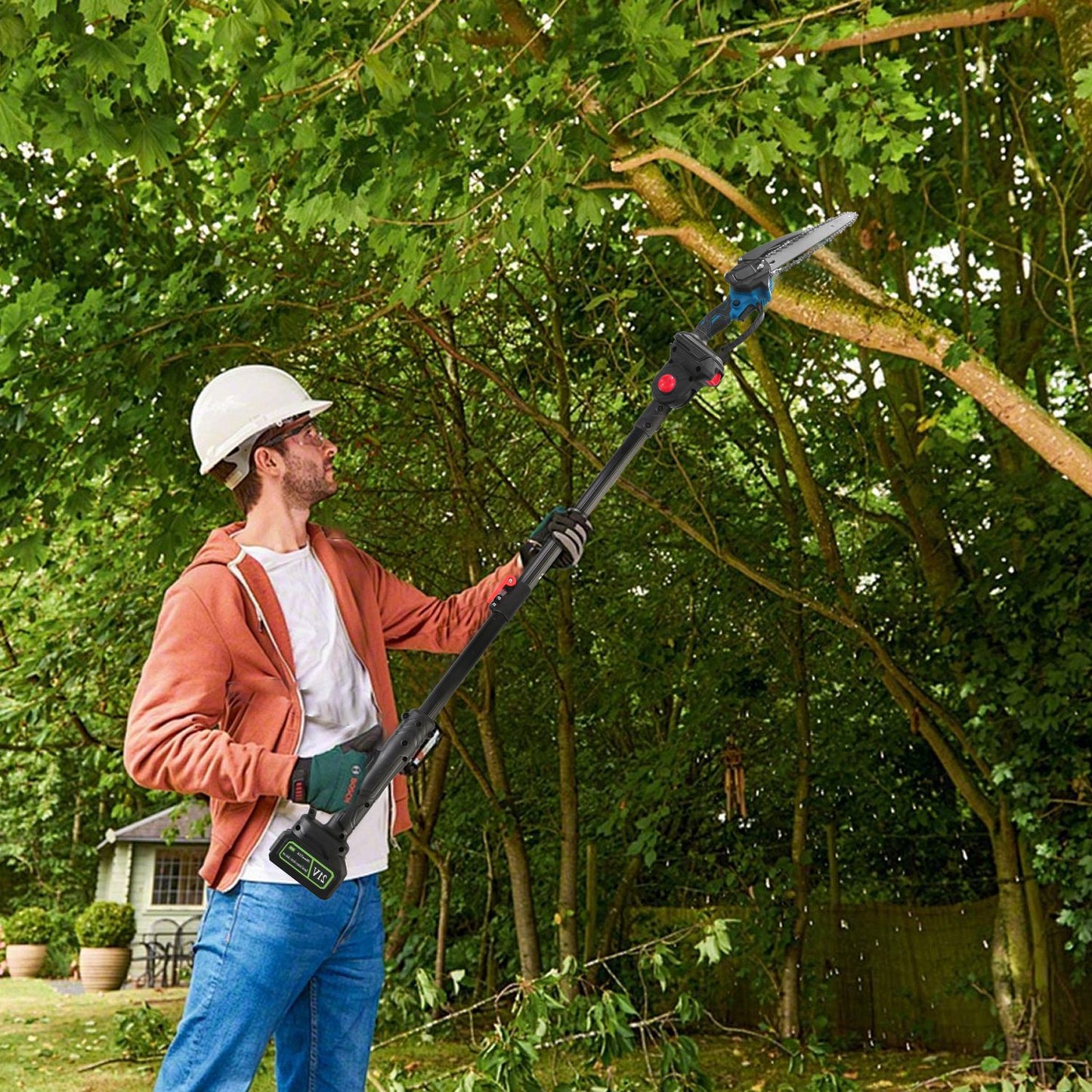 1Pc 2 In 1 8in Cordless Electric Pole Saw And Mini Chainsaw With Extension Poles 2Pcs 21V 3.0Ah Batteries Adjustable Length Chain Saw With Auto Oiler Safety Switch For Wood Cutting