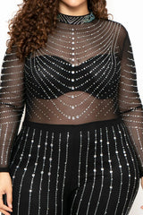 Women's Sheer Mesh Long-Sleeve Jumpsuit