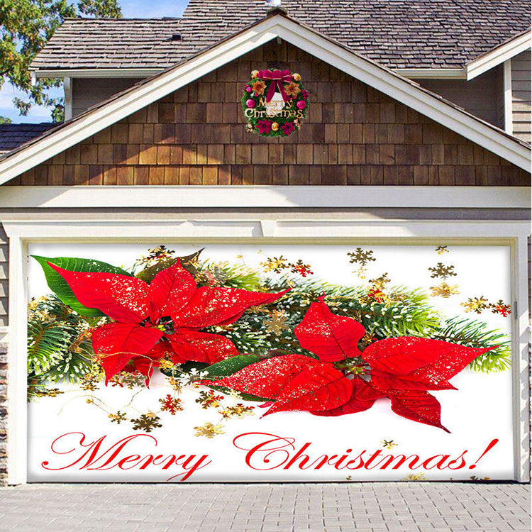 a garage door with a christmas decoration
