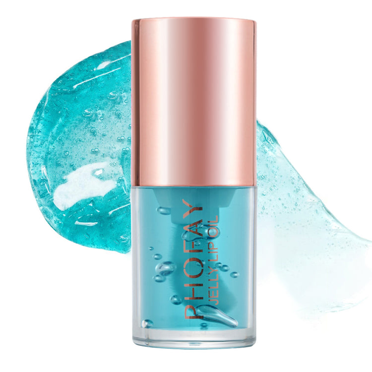 a blue and clear bottle with a pink lid