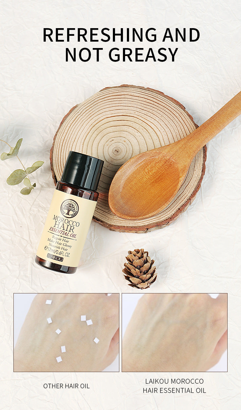 a wooden spoon and a bottle of hair oil