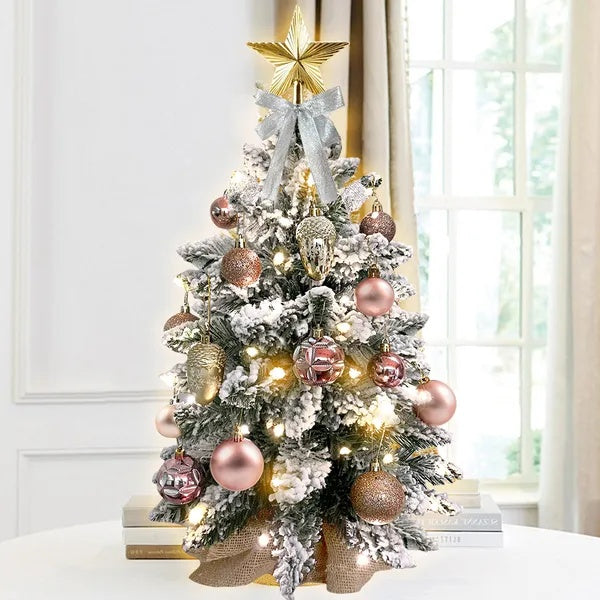 a small christmas tree with ornaments and a star on top