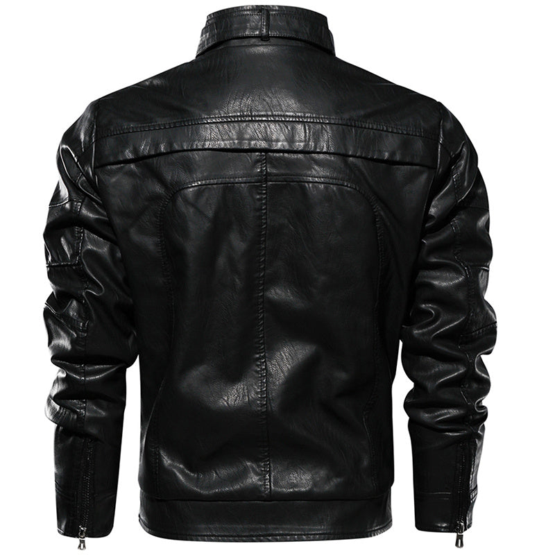 a black leather jacket with zippers