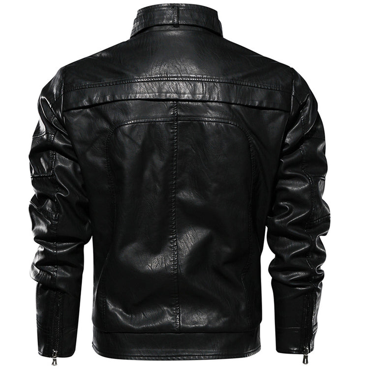 a black leather jacket with zippers