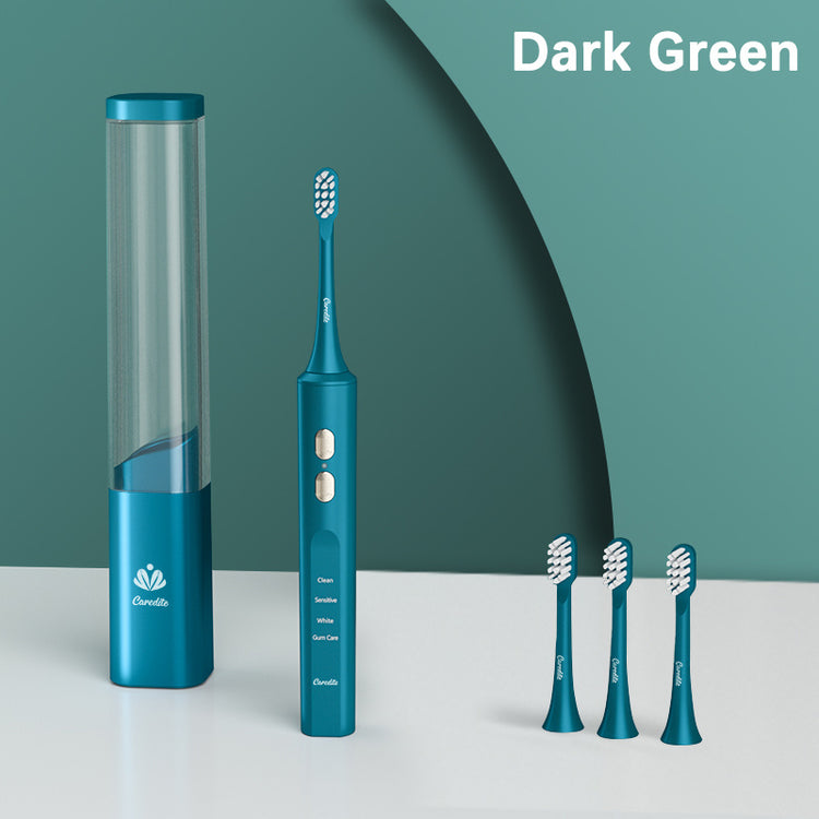 a blue electric toothbrushes on a white surface