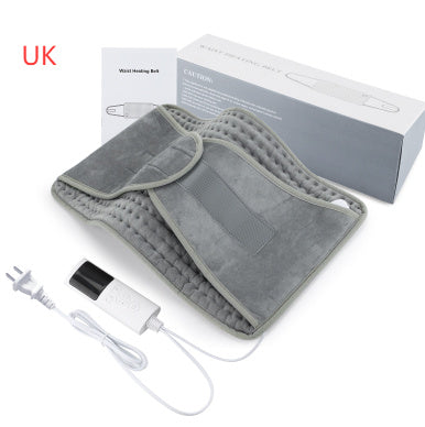 a grey heating pad with a box and wires