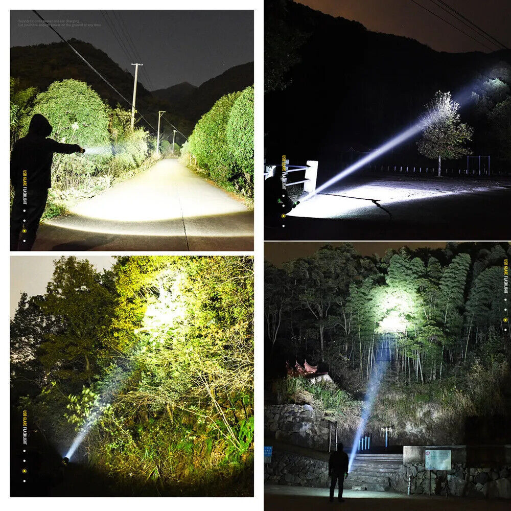 a collage of a man with a flashlight